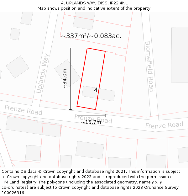 4, UPLANDS WAY, DISS, IP22 4NL: Plot and title map