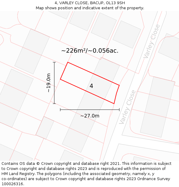 4, VARLEY CLOSE, BACUP, OL13 9SH: Plot and title map