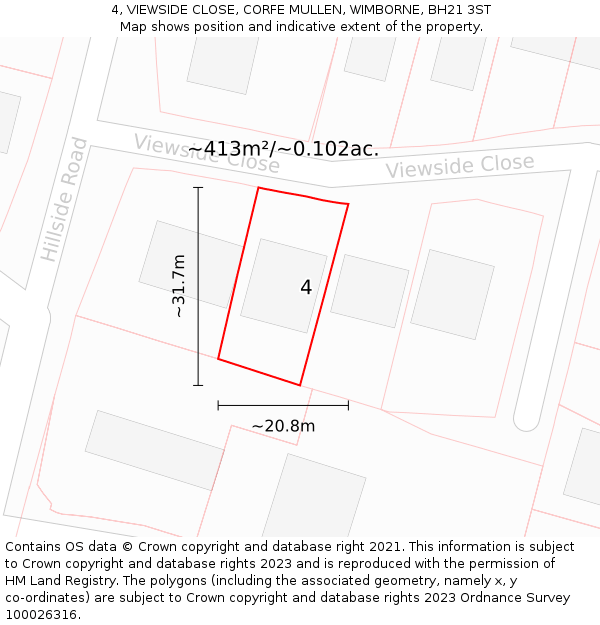 4, VIEWSIDE CLOSE, CORFE MULLEN, WIMBORNE, BH21 3ST: Plot and title map