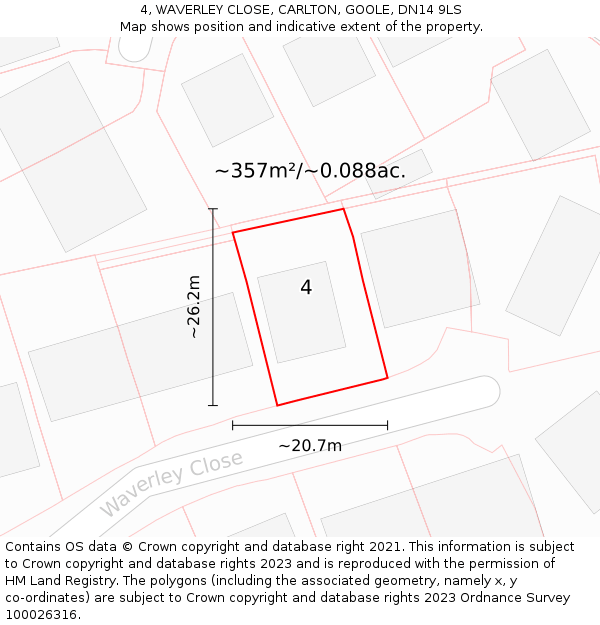 4, WAVERLEY CLOSE, CARLTON, GOOLE, DN14 9LS: Plot and title map