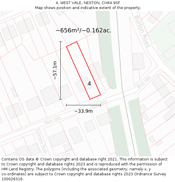 4, WEST VALE, NESTON, CH64 9SF: Plot and title map