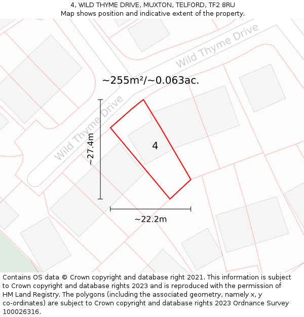 4, WILD THYME DRIVE, MUXTON, TELFORD, TF2 8RU: Plot and title map