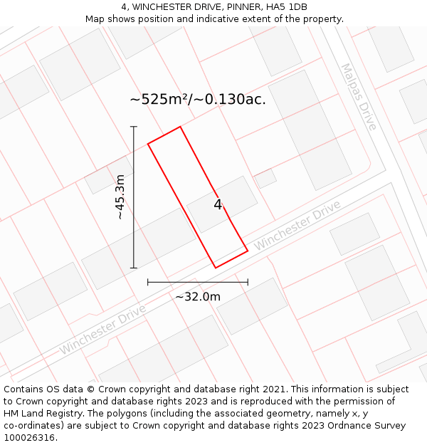4, WINCHESTER DRIVE, PINNER, HA5 1DB: Plot and title map