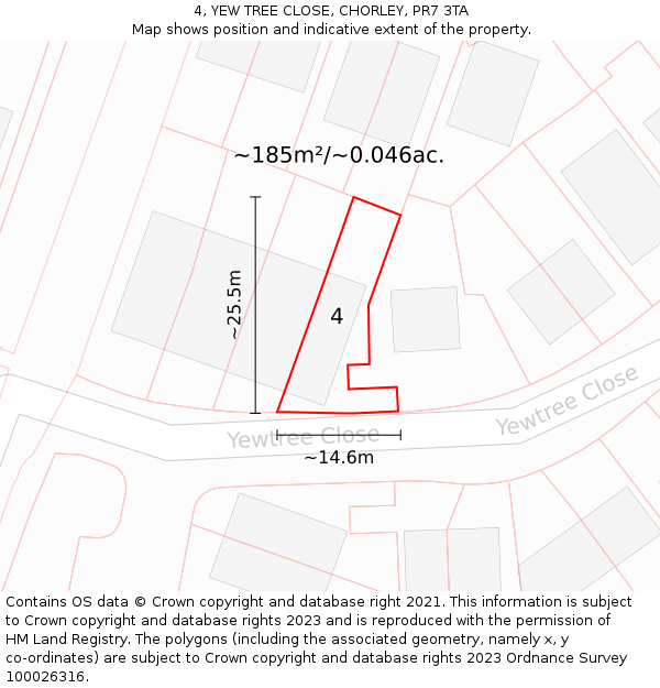 4, YEW TREE CLOSE, CHORLEY, PR7 3TA: Plot and title map