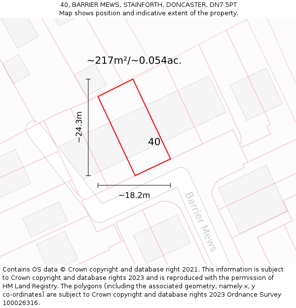 40, BARRIER MEWS, STAINFORTH, DONCASTER, DN7 5PT: Plot and title map