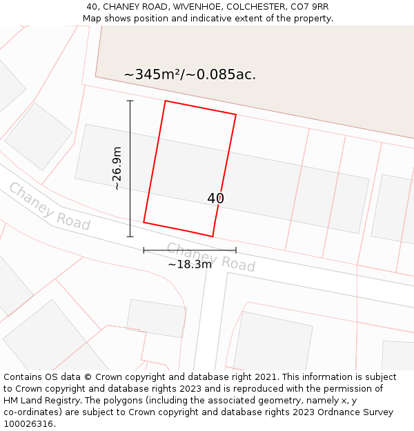 40, CHANEY ROAD, WIVENHOE, COLCHESTER, CO7 9RR: Plot and title map