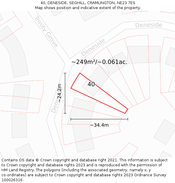 40, DENESIDE, SEGHILL, CRAMLINGTON, NE23 7ES: Plot and title map