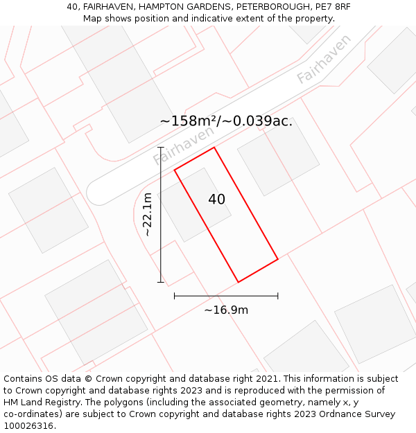 40, FAIRHAVEN, HAMPTON GARDENS, PETERBOROUGH, PE7 8RF: Plot and title map