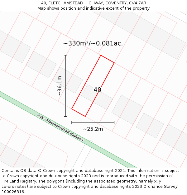40, FLETCHAMSTEAD HIGHWAY, COVENTRY, CV4 7AR: Plot and title map