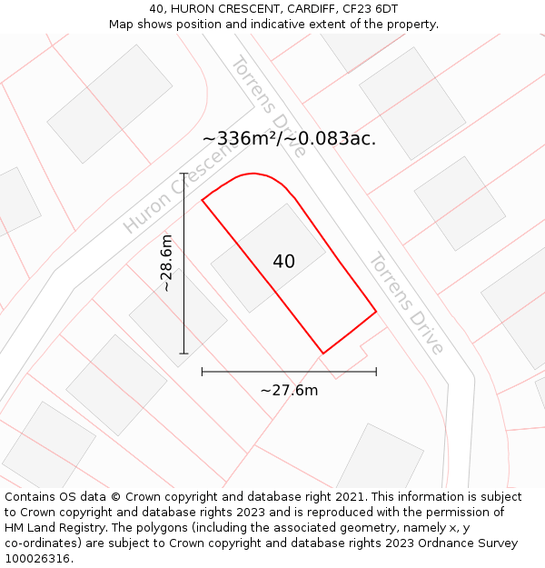 40, HURON CRESCENT, CARDIFF, CF23 6DT: Plot and title map