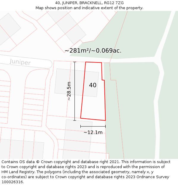 40, JUNIPER, BRACKNELL, RG12 7ZG: Plot and title map