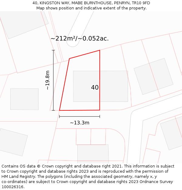 40, KINGSTON WAY, MABE BURNTHOUSE, PENRYN, TR10 9FD: Plot and title map