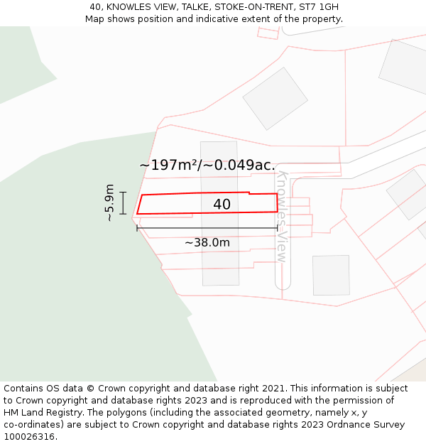 40, KNOWLES VIEW, TALKE, STOKE-ON-TRENT, ST7 1GH: Plot and title map