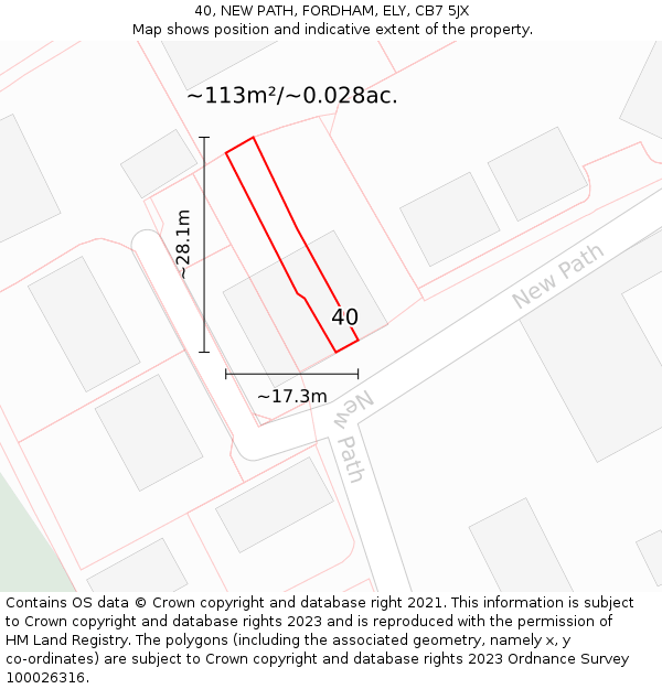 40, NEW PATH, FORDHAM, ELY, CB7 5JX: Plot and title map