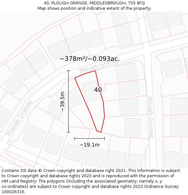 40, PLOUGH GRANGE, MIDDLESBROUGH, TS5 8FQ: Plot and title map