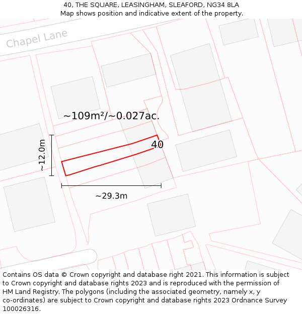 40, THE SQUARE, LEASINGHAM, SLEAFORD, NG34 8LA: Plot and title map