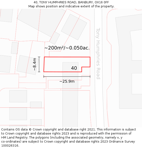 40, TONY HUMPHRIES ROAD, BANBURY, OX16 0FF: Plot and title map