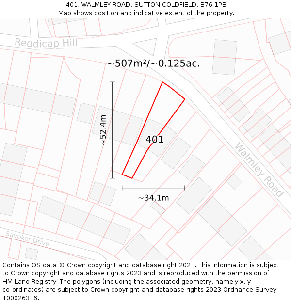 401, WALMLEY ROAD, SUTTON COLDFIELD, B76 1PB: Plot and title map