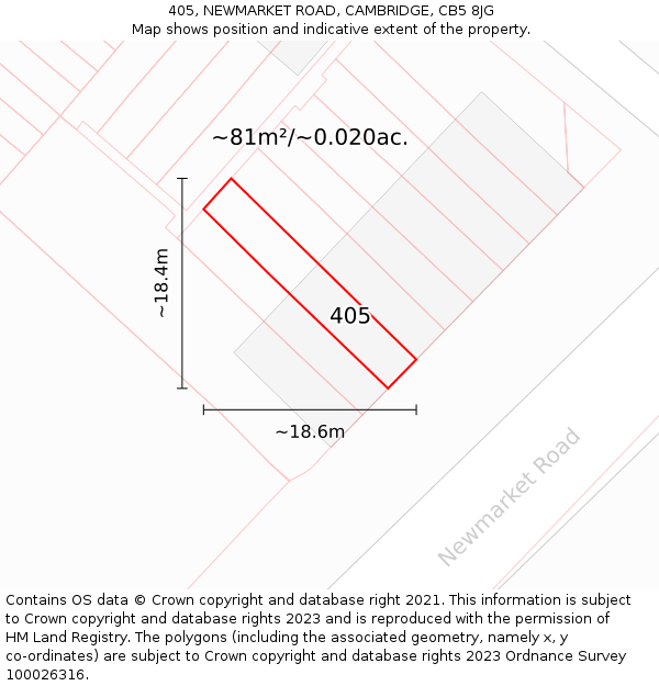 405, NEWMARKET ROAD, CAMBRIDGE, CB5 8JG: Plot and title map