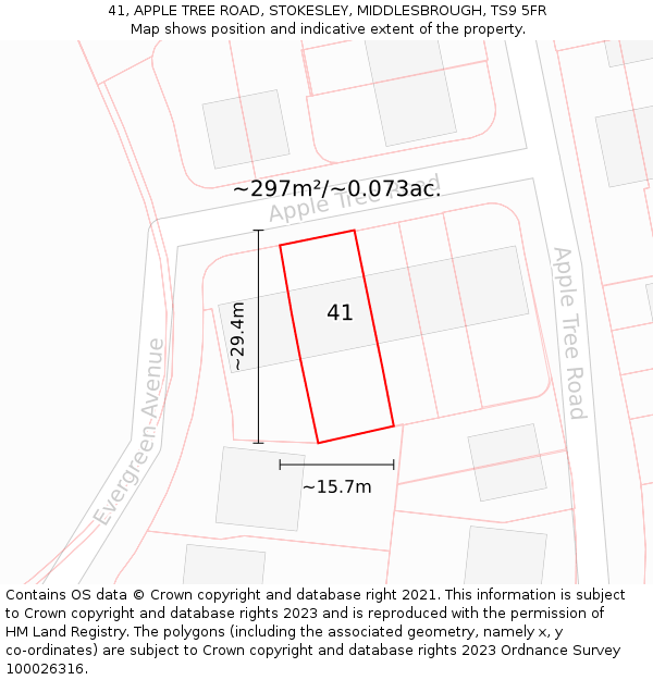 41, APPLE TREE ROAD, STOKESLEY, MIDDLESBROUGH, TS9 5FR: Plot and title map