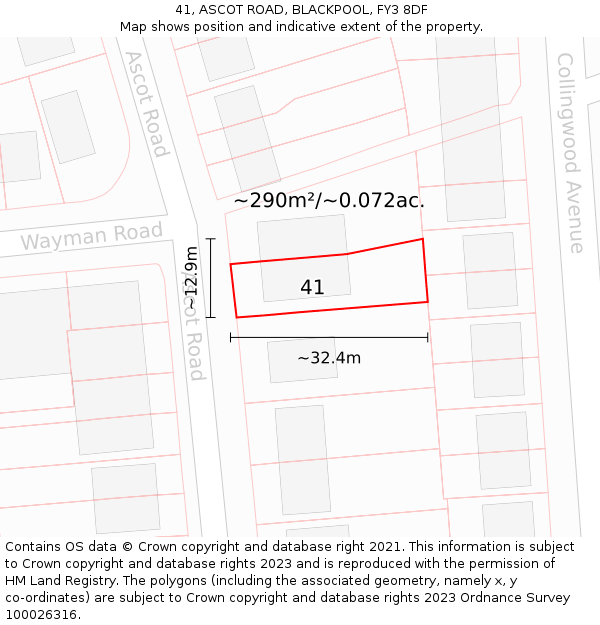 41, ASCOT ROAD, BLACKPOOL, FY3 8DF: Plot and title map