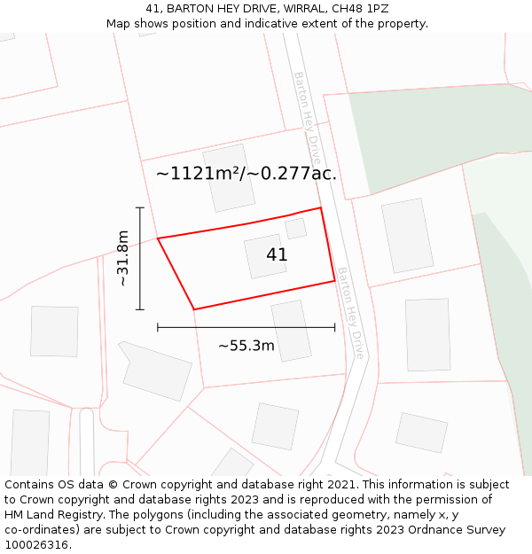 41, BARTON HEY DRIVE, WIRRAL, CH48 1PZ: Plot and title map