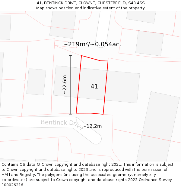 41, BENTINCK DRIVE, CLOWNE, CHESTERFIELD, S43 4SS: Plot and title map