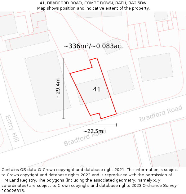 41, BRADFORD ROAD, COMBE DOWN, BATH, BA2 5BW: Plot and title map