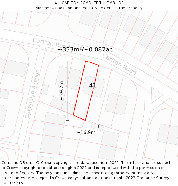 41, CARLTON ROAD, ERITH, DA8 1DR: Plot and title map