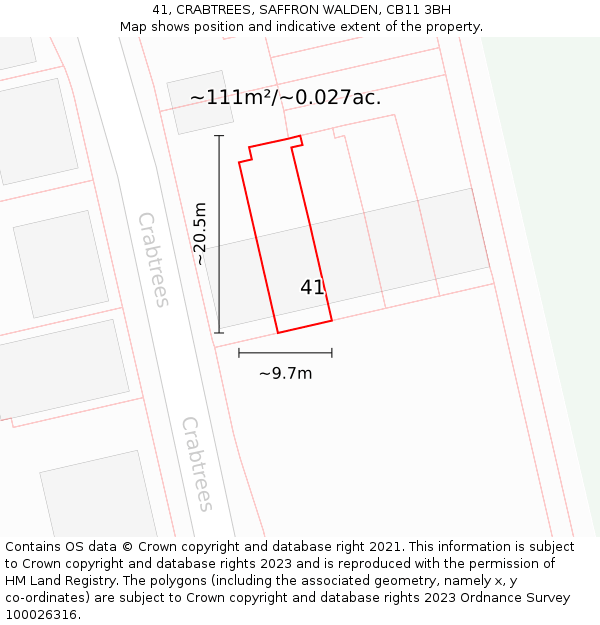 41, CRABTREES, SAFFRON WALDEN, CB11 3BH: Plot and title map