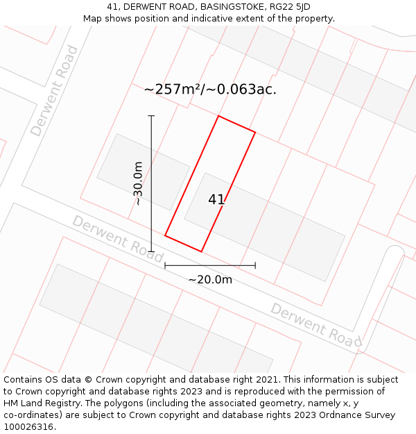 41, DERWENT ROAD, BASINGSTOKE, RG22 5JD: Plot and title map