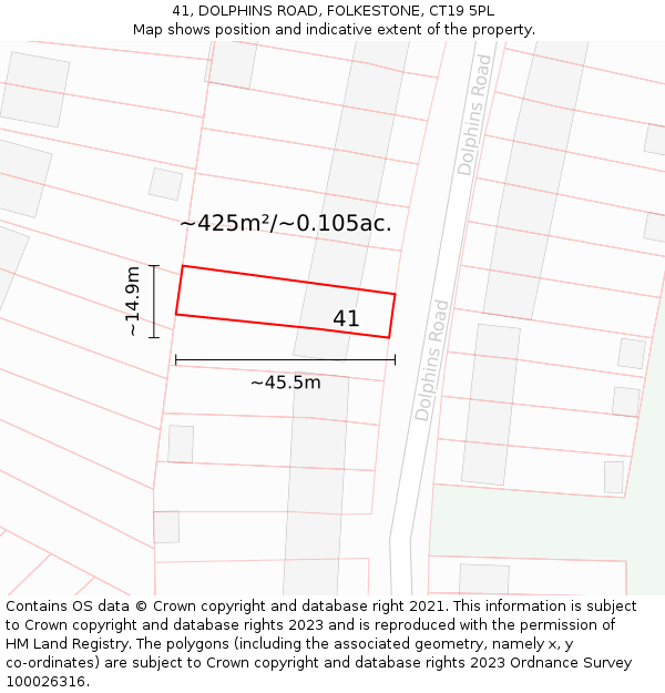 41, DOLPHINS ROAD, FOLKESTONE, CT19 5PL: Plot and title map