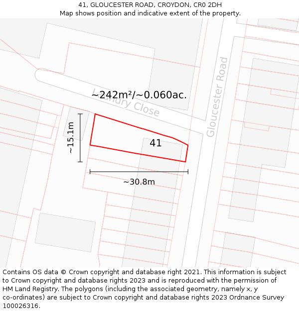 41, GLOUCESTER ROAD, CROYDON, CR0 2DH: Plot and title map