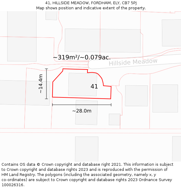41, HILLSIDE MEADOW, FORDHAM, ELY, CB7 5PJ: Plot and title map