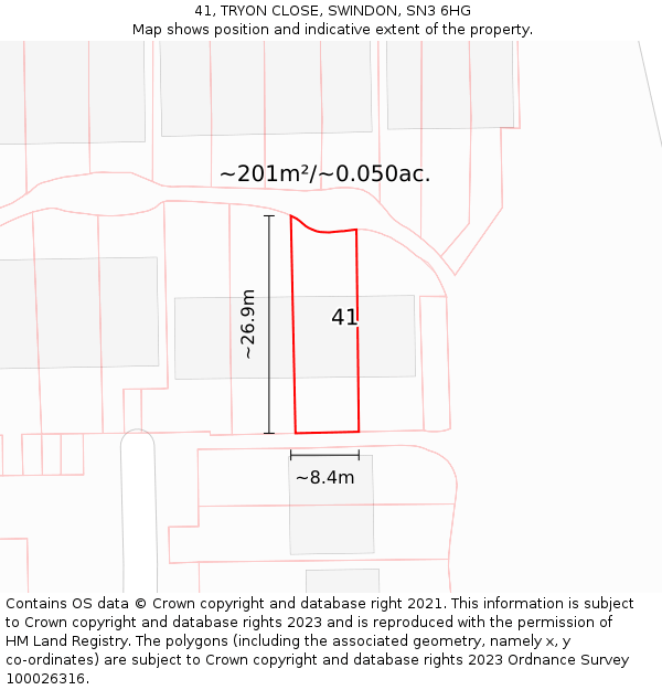 41, TRYON CLOSE, SWINDON, SN3 6HG: Plot and title map