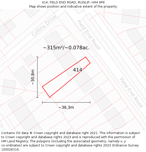 414, FIELD END ROAD, RUISLIP, HA4 9PE: Plot and title map