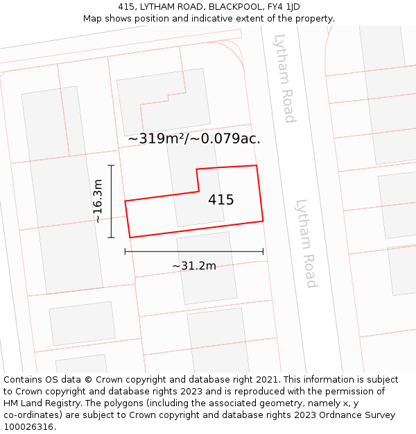 415, LYTHAM ROAD, BLACKPOOL, FY4 1JD: Plot and title map