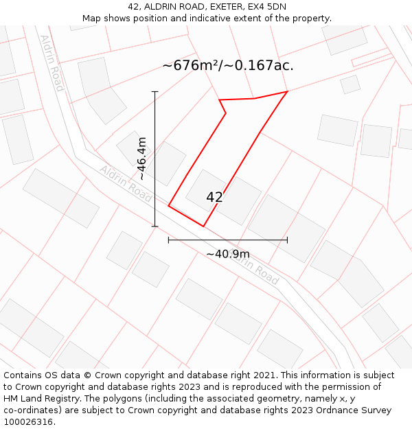 42, ALDRIN ROAD, EXETER, EX4 5DN: Plot and title map