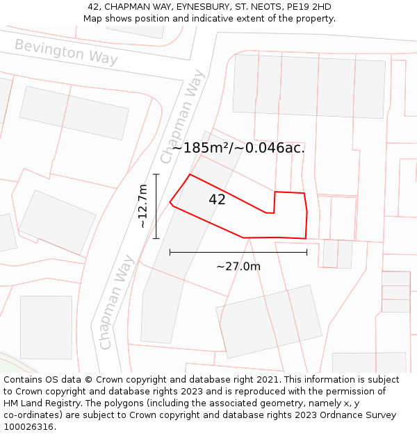 42, CHAPMAN WAY, EYNESBURY, ST NEOTS, PE19 2HD: Plot and title map