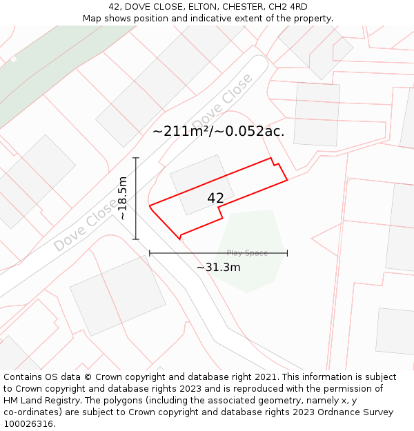 42, DOVE CLOSE, ELTON, CHESTER, CH2 4RD: Plot and title map