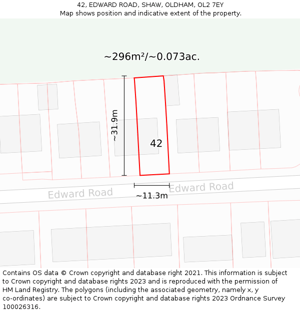 42, EDWARD ROAD, SHAW, OLDHAM, OL2 7EY: Plot and title map
