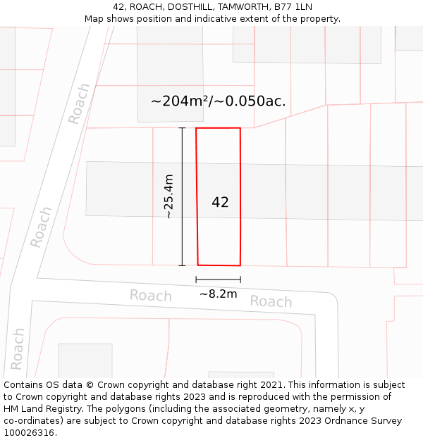 42, ROACH, DOSTHILL, TAMWORTH, B77 1LN: Plot and title map