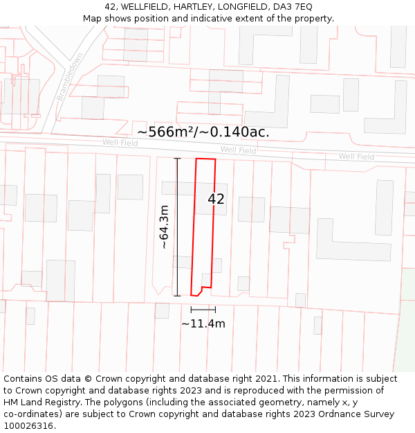 42, WELLFIELD, HARTLEY, LONGFIELD, DA3 7EQ: Plot and title map