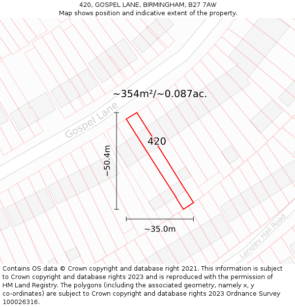 420, GOSPEL LANE, BIRMINGHAM, B27 7AW: Plot and title map