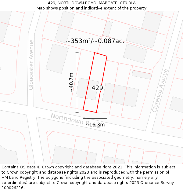 429, NORTHDOWN ROAD, MARGATE, CT9 3LA: Plot and title map