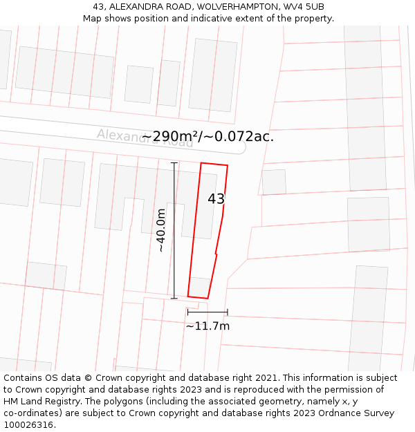 43, ALEXANDRA ROAD, WOLVERHAMPTON, WV4 5UB: Plot and title map