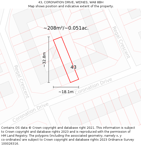 43, CORONATION DRIVE, WIDNES, WA8 8BH: Plot and title map