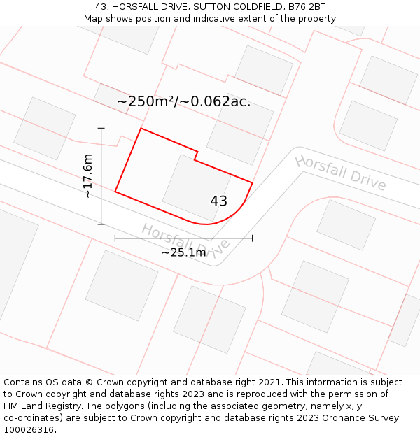 43, HORSFALL DRIVE, SUTTON COLDFIELD, B76 2BT: Plot and title map