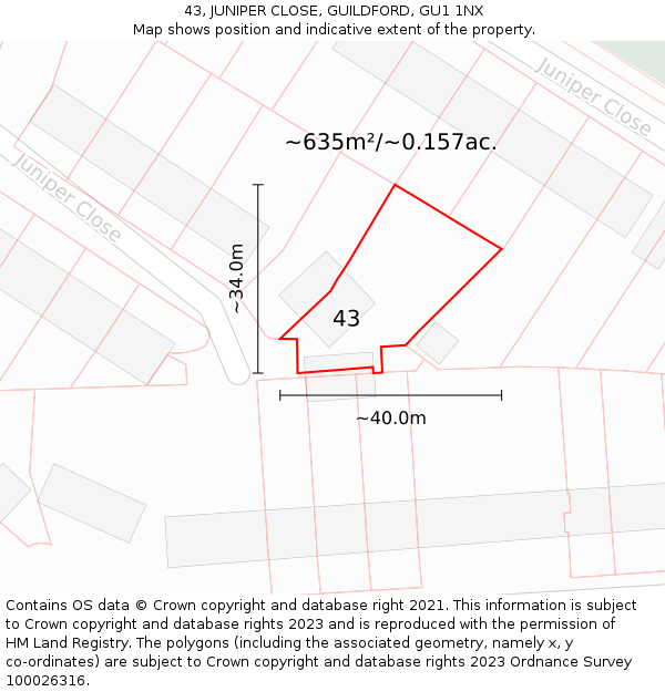 43, JUNIPER CLOSE, GUILDFORD, GU1 1NX: Plot and title map