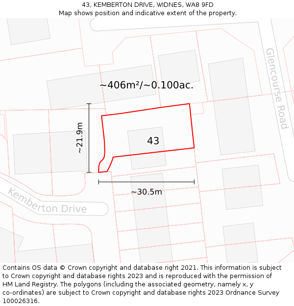43, KEMBERTON DRIVE, WIDNES, WA8 9FD: Plot and title map